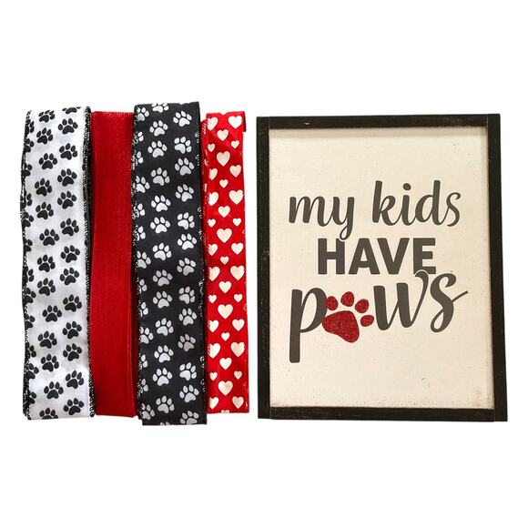DIY Pet Wreath Making Kit, My Kids Have Paws Sign Ribbon Bundle Set, Decor Craft - Picture 1 of 5